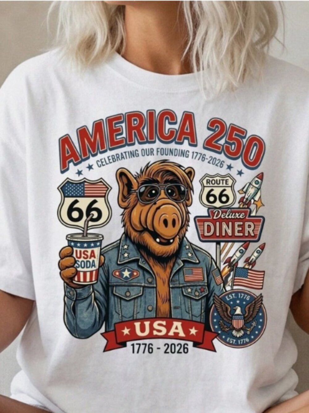 America 250 ALF USA Graphic Tee Vintage Patriotic 1776-2026 Shirt
